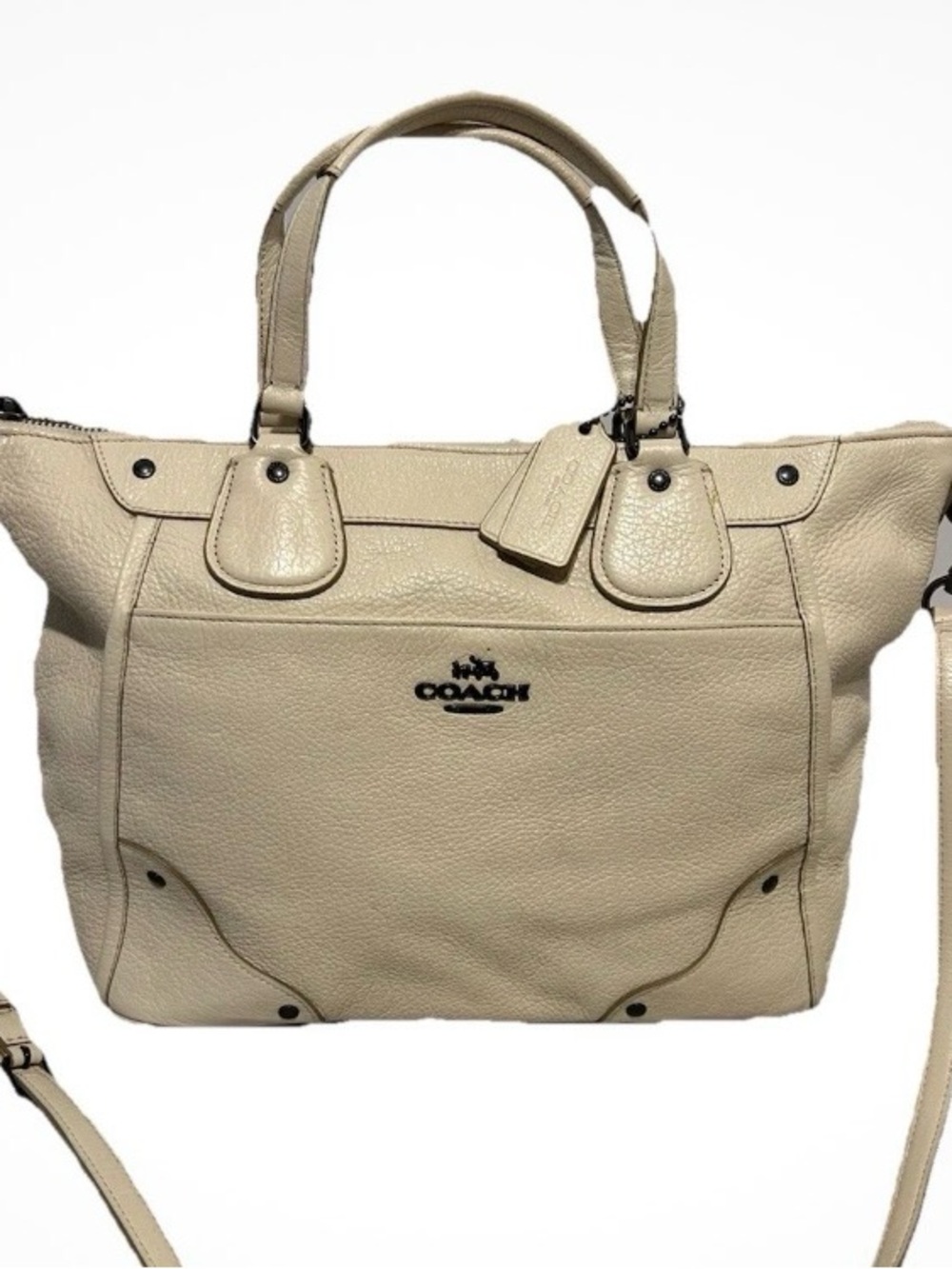 Coach F34040 Ivory pebbled leather Mickie satchel convertible w/strap dust bag